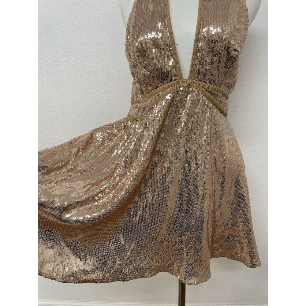 Free People Film Noir Sequin Mini Dress Women’s Rose Gold Party Size 6